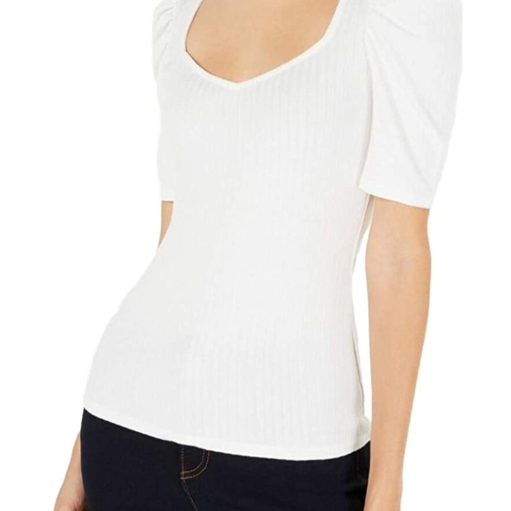 NEW T.D.C. TOPSON RIBBED PUFFED-SLEEVE TOP NWT